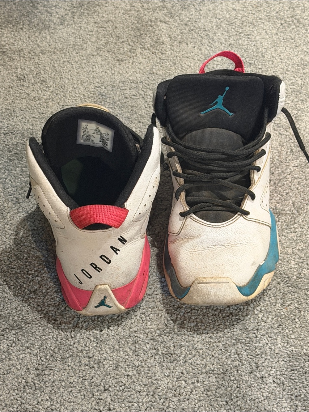 Air Jordan Size 8US Men’s White Sneakers with Pink & Teal Accents